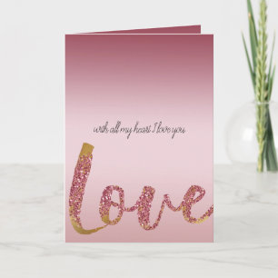 Blush Roze Ombre Glitter Goud Rood Liefde Kaart