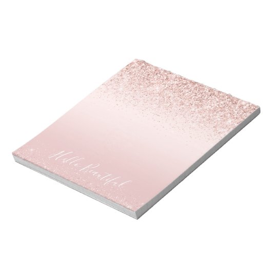 Blush roze ombre Glitzy Glitter Sparkle Note Notitieblok (Gedraaid)