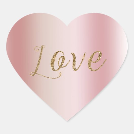Blush Roze Ombre Gouden Glam Glitter Liefde Hart Sticker (Voorkant)