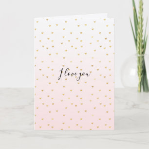 Blush roze ombre gouden harten liefde kaart