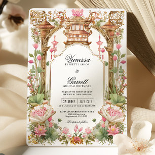 Blush roze oosterse lotus bloem bruiloft kaart
