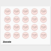 Blush Roze Opslaan Datum Monogram Chique Bruiloft  Ronde Sticker (Vel)