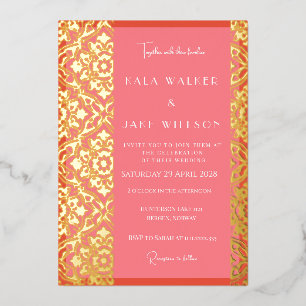 Blush Roze + Oranje Rood Italiaans Tegeltje (Effen Folie Uitnodiging