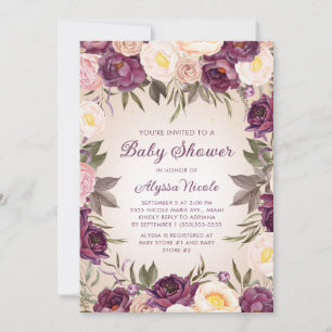 Blush Roze Paars Floral Baby shower Kaart