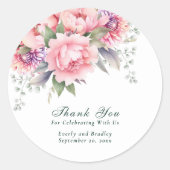 Blush Roze Paarse Bloemen Script Wedding Bedankt Ronde Sticker (Voorkant)