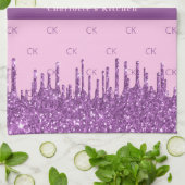 Blush roze paarse glitter aangepaste monogram teks theedoek (Gevouwen)