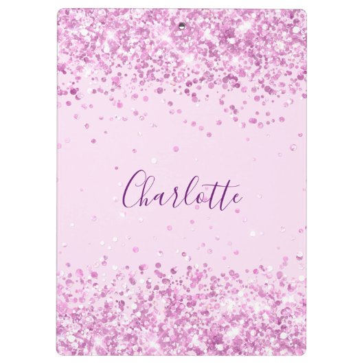 Blush roze paarse glitter name script klembord (Achterkant)