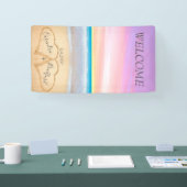 Blush Roze Paarse Harten Strand welkom bruiloft Spandoek (Beurs)