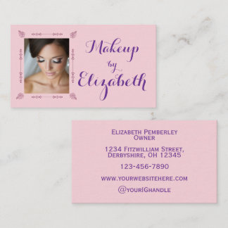 Blush Roze Paarse Script Foto Make-up Visitekaartje