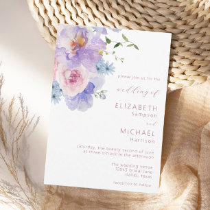 Blush Roze Paarse Waterverf Bloemen bruiloft Kaart