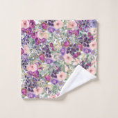Blush Roze Paarse Waterverf Floral Sage Green Bad Handdoek (Wasdoekje)