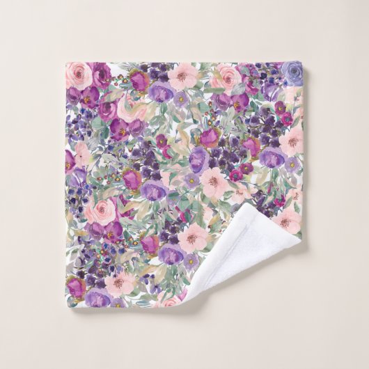 Blush Roze Paarse Waterverf Floral Sage Green Bad Handdoek (Wasdoekje)