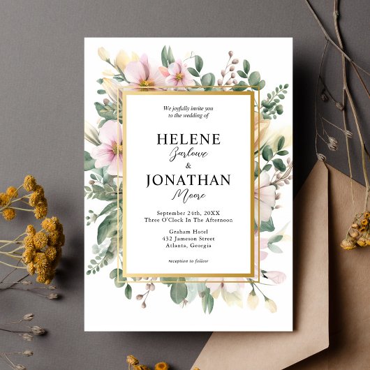 Blush Roze Pastel Bloementuin Elegante bruiloft Kaart