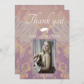 Blush Roze Patroon Afstuderen Foto Afstuderen Bedankkaart (Voorkant / Achterkant)