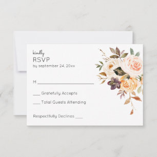 Blush Roze & Peach Rustieke Bloemen Geen Maaltijd RSVP Kaartje