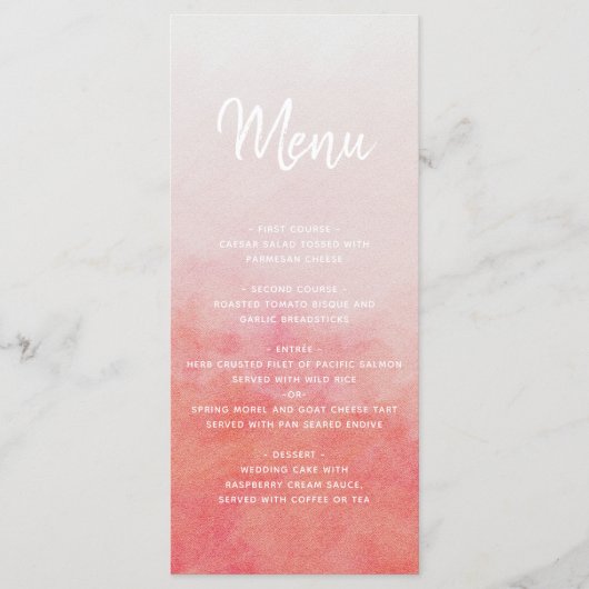 Blush Roze & Peach Waterverf Wash bruiloft Menu (Voorkant)