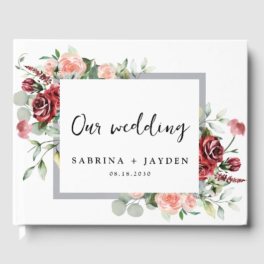 Blush roze perzik en koraal bloemenbruiloft gastenboek (Voorkant)