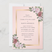 Blush roze perzik goud bloemen bruiloft kaart (Voorkant)
