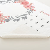 Blush Roze Perzik Roos Krans Bloemen Baby Mileston Sherpa Deken (3/4)