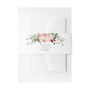 Blush Roze Pioen en Aarde Tonen Foliage Bruiloft Uitnodigingen Wikkel