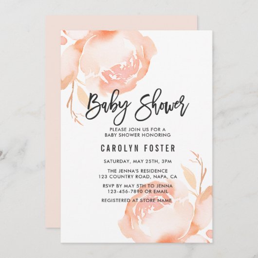 Blush roze pioen meisje Baby shower uitnodiging (Voorkant / Achterkant)