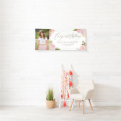 Blush roze pioenen en Rozen Foto Afstuderen Spandoek (Insitu)