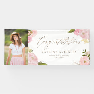 Blush roze pioenen en Rozen Foto Afstuderen Spandoek
