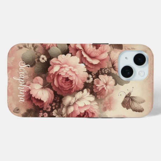 Blush Roze Pioenen met Vlinder Custom Case-Mate iPhone Case (Achterkant (horizontaal))