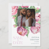 Blush roze pioenen Waterverf foto bruiloft Save The Date (Voorkant)