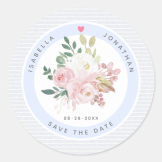 Blush roze pioenrozen bloemenbruiloft de datum ops ronde sticker