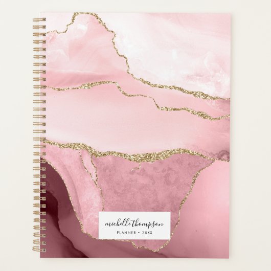 Blush Roze plaat & Roos Gold Border Waterverf Planner (Voorkant)