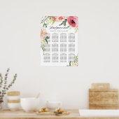 Blush roze pony Floral Wedding Seating Chart Poster (Keuken)