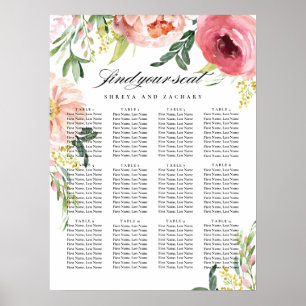 Blush roze pony Floral Wedding Seating Chart Poster