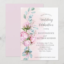 Blush roze pony's, roze was, groen huwelijk kaart