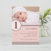 Blush roze pooldots foto Birthday Party nodigt uit Kaart (Staand voorkant)