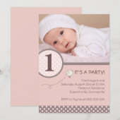 Blush roze pooldots foto Birthday Party nodigt uit Kaart (Voorkant / Achterkant)