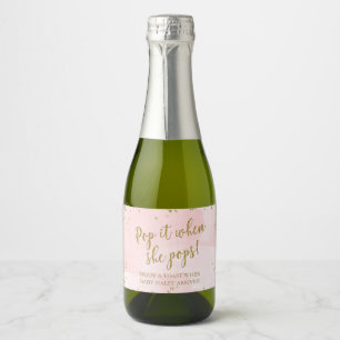 Blush roze Pop als ze Pop in het Baby shower Sparkling Wijnetiket