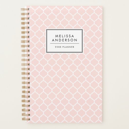 Blush roze Quatrefoil Patroon Gepersonaliseerde Pl Planner (Voorkant)