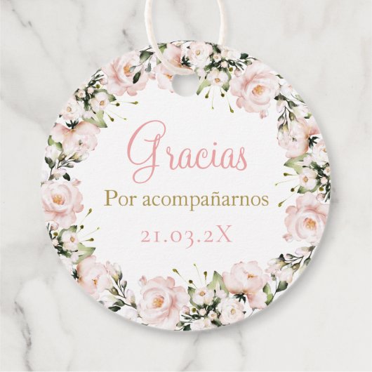 Blush Roze Quinceanera Favor Bedankt Cadeau Bedankjes Labels (Achterkant)