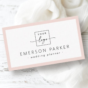 Blush roze rand wit modern minimalistisch add logo visitekaartje