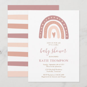 Blush roze regenboog Het is een meisje Baby shower Kaart