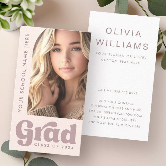 Blush roze retro afstudeerder student afstuderen f visitekaartje