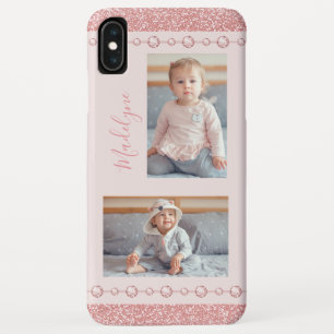 Blush Roze Rhinestone Glitter Name Foto iPhone XS Max Hoesje