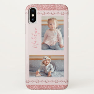 Blush Roze Rhinestone Glitter Name Foto iPhone X Hoesje