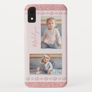 Blush Roze Rhinestone Glitter Name Foto iPhone XR Hoesje