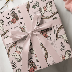 Blush Roze Rocking Horse Gothic Baby Cadeaupapier