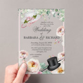 Blush Roze Romantische Bloemen Top Hat bruiloft Acryl Uitnodigingen (Insitu (Draagbaar))