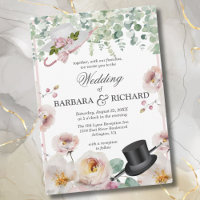 Blush Roze Romantische Bloemen Top Hat bruiloft