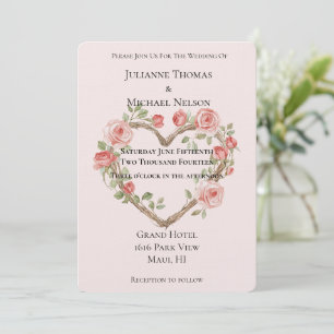 Blush Roze Romantische Rode Roos Bloemen Hart Huwe Kaart