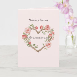 Blush Roze Romantische Rode Roos Bloemen Hart Huwe Kaart